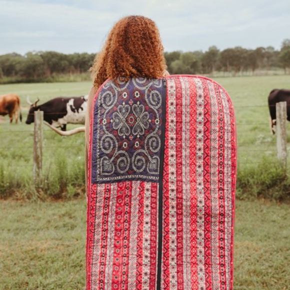 Red White and Blue Americana  tote and garment bag NWT "Junk Gypsy" Made in USA - Picture 3 of 13